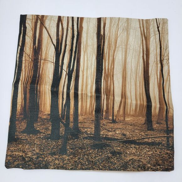 Tree's At Dawn 2 Scenic Square Pillowcases 17.5" x 17.5" Zipper Nature Foggy - Picture 2 of 8